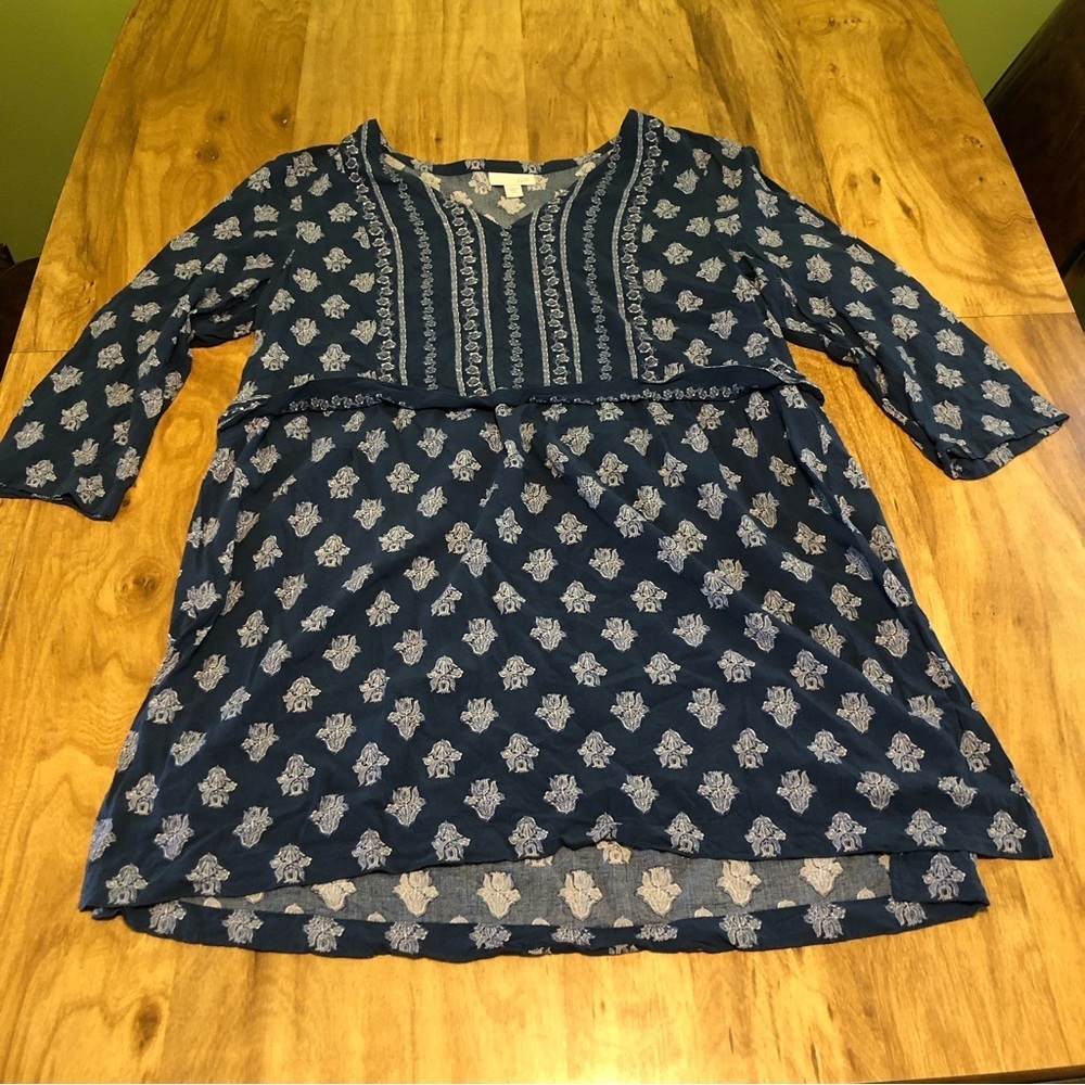 5/$25 J Jill Blue Eastern Pattern Lightweight Tunic Top Shirt Womens Size Medium